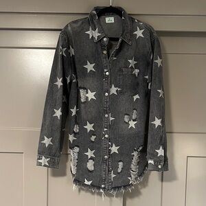 Star Patterned Distressed Denim Jacket